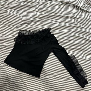 Black Off-Shoulder Top with Ruffle Details